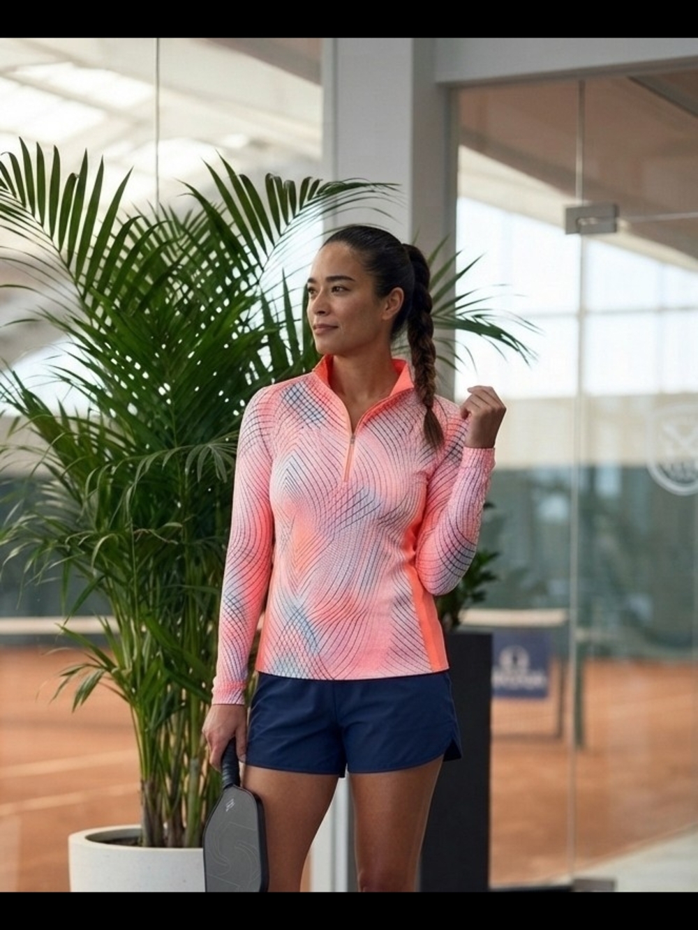Tail Coral-Pink Patterned Half-Zip Athletic Top